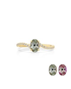 0.82 Cts UV Mint Garnet and White Diamond Ring in 14K Yellow Gold