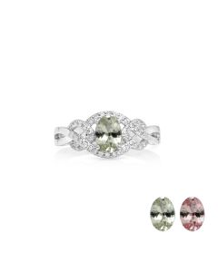 0.77 Cts UV Mint Garnet and White Diamond Ring in 14K White Gold