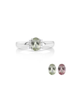 0.74 Cts UV Mint Garnet and White Diamond Ring in 14K White Gold