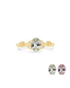 0.85 Cts UV Mint Garnet and White Diamond Ring in 14K Yellow Gold