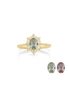 0.80 Cts UV Mint Garnet and White Diamond Ring in 14K Yellow Gold
