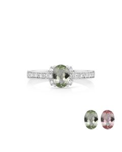 0.84 Cts UV Mint Garnet and White Diamond Ring in 14K White Gold