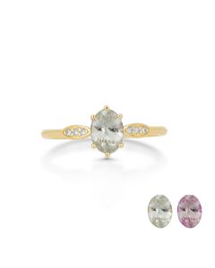 0.92 Cts UV Mint Garnet and White Diamond Ring in 14K Yellow Gold