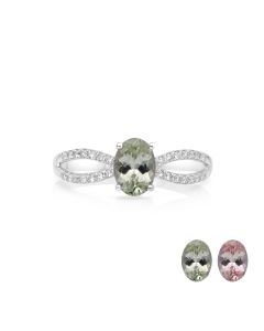 0.92 Cts UV Mint Garnet and White Diamond Ring in 14K White Gold