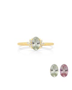 0.94 Cts UV Mint Garnet and White Diamond Ring in 14K Yellow Gold