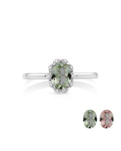 0.98 Cts UV Mint Garnet and White Diamond Ring in 14K White Gold