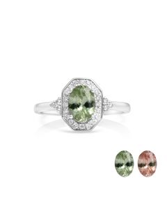 1.11 Cts UV Mint Garnet and White Diamond Ring in 14K White Gold