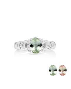 1.16 Cts UV Mint Garnet and White Diamond Ring in 14K White Gold