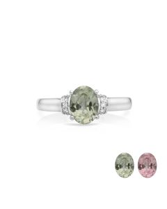 1.28 Cts UV Mint Garnet and White Diamond Ring in 14K White Gold