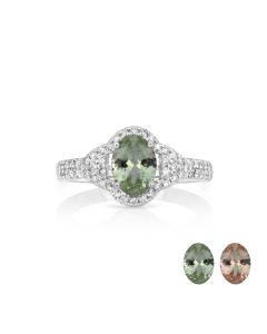 1.17 Cts UV Mint Garnet and White Diamond Ring in 14K White Gold