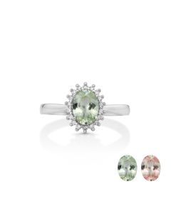 1.19 Cts UV Mint Garnet and White Diamond Ring in 14K White Gold