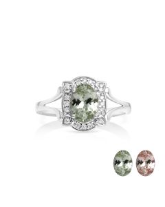 1.5 Cts UV Mint Garnet and White Diamond Ring in 14K White Gold