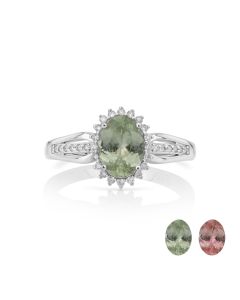 1.47 Cts UV Mint Garnet and White Diamond Ring in 14K White Gold