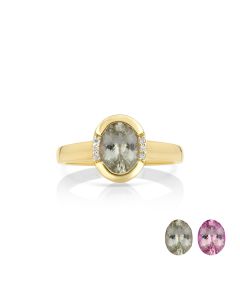 1.51 Cts UV Mint Garnet and White Diamond Ring in 14K Yellow Gold