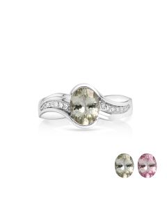 1.48 Cts UV Mint Garnet and White Diamond Ring in 14K White Gold