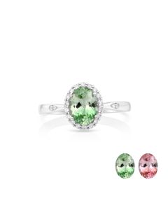 1.56 Cts UV Mint Garnet and White Diamond Ring in 14K White Gold