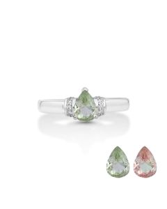 0.55 Cts UV Mint Garnet and White Diamond Ring in 14K White Gold