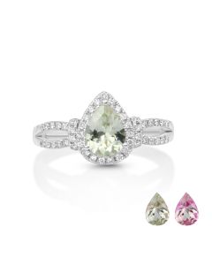 0.91 Cts UV Mint Garnet and White Diamond Ring in 14K White Gold