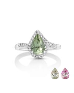 1.49 Cts UV Mint Garnet and White Diamond Ring in 14K White Gold