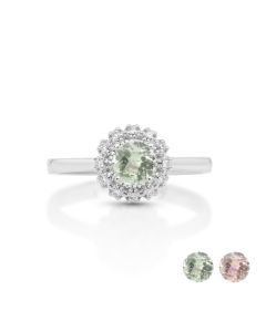 0.56 Cts UV Mint Garnet and White Diamond Ring in 14K White Gold