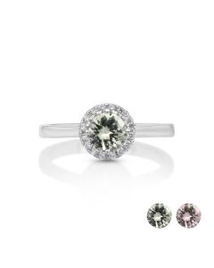 0.79 Cts UV Mint Garnet and White Diamond Ring in 14K White Gold