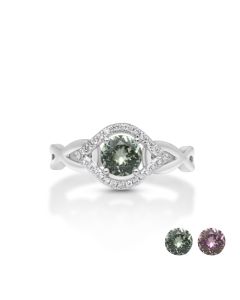 0.86 Cts UV Mint Garnet and White Diamond Ring in 14K White Gold