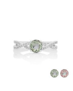 0.8 Cts UV Mint Garnet and White Diamond Ring in 14K White Gold