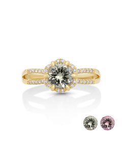 1.34 Cts UV Mint Garnet and White Diamond Ring in 14K Yellow Gold