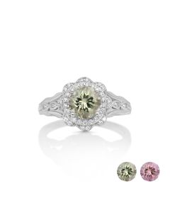 1.76 Cts UV Mint Garnet and White Diamond Ring in 14K White Gold