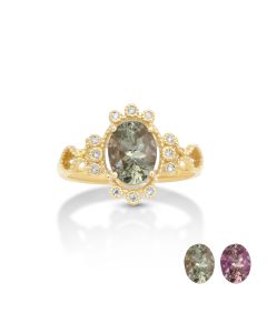 1.76 Cts UV Mint Garnet and White Diamond Ring in 14K Yellow Gold