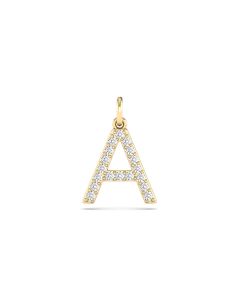 0.08 Cts White Diamond Letter "A" Pendant W/0 Chain in 14K Gold