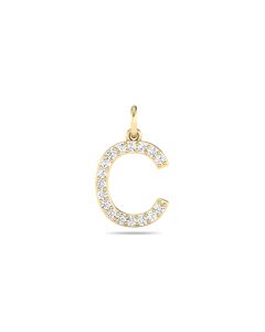 0.08 Cts White Diamond Letter "C" Pendant W/0 Chain in 14K Gold