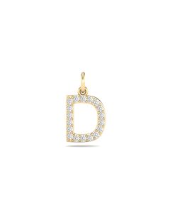 0.08 Cts White Diamond Letter "D" Pendant W/0 Chain in 14K Gold