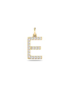 0.08 Cts White Diamond Letter "E" Pendant W/0 Chain in 14K Gold