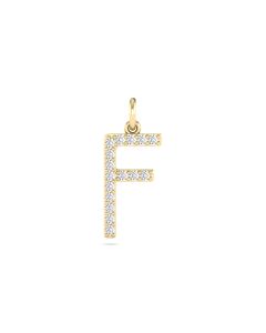 0.08 Cts White Diamond Letter "F" Pendant W/0 Chain in 14K Gold