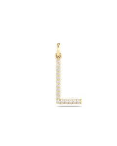 0.08 Cts White Diamond Letter "L" Pendant W/0 Chain in 14K Gold