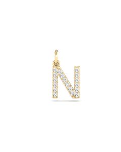 0.08 Cts White Diamond Letter "N" Pendant W/0 Chain in 14K Gold