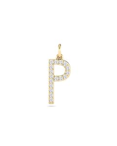 0.08 Cts White Diamond Letter "P" Pendant W/0 Chain in 14K Gold