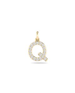 0.08 Cts White Diamond Letter "Q" Pendant W/0 Chain in 14K Gold