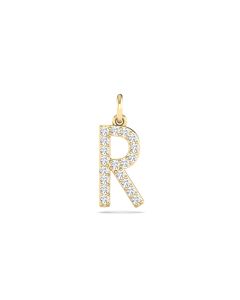 0.08 Cts White Diamond Letter "R" Pendant W/0 Chain in 14K Gold