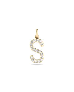 0.08 Cts White Diamond Letter "S" Pendant W/0 Chain in 14K Gold