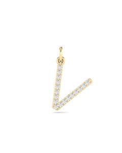 0.08 Cts White Diamond Letter "V" Pendant W/0 Chain in 14K Gold