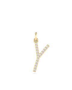0.08 Cts White Diamond Letter "Y" Pendant W/0 Chain in 14K Gold