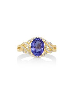 2.25 Cts Tanzanite and White Diamond Ring in 14K Yellow Gold