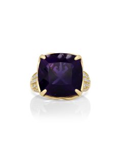 12.8 Cts Amethyst and White Zircon Ring in 14K Yellow Gold