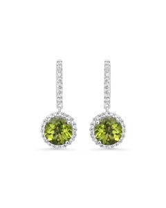 4 Cts Peridot and White Diamond Earring in 14K White Gold