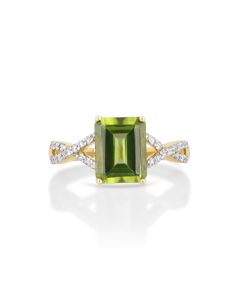 2.39 Cts Peridot and White Diamond Ring in 14K Two Tone