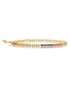 0.87 Cts Multi-Sapphire Bracelet in Yellow Gold Plated Sterling Silver