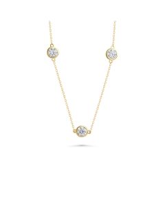 White Moissanite Station Necklace in 14K Yellow Gold