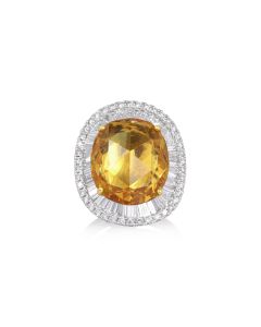 14.46 Cts Yellow Sapphire and White Diamond Ring in 18K Two Tone